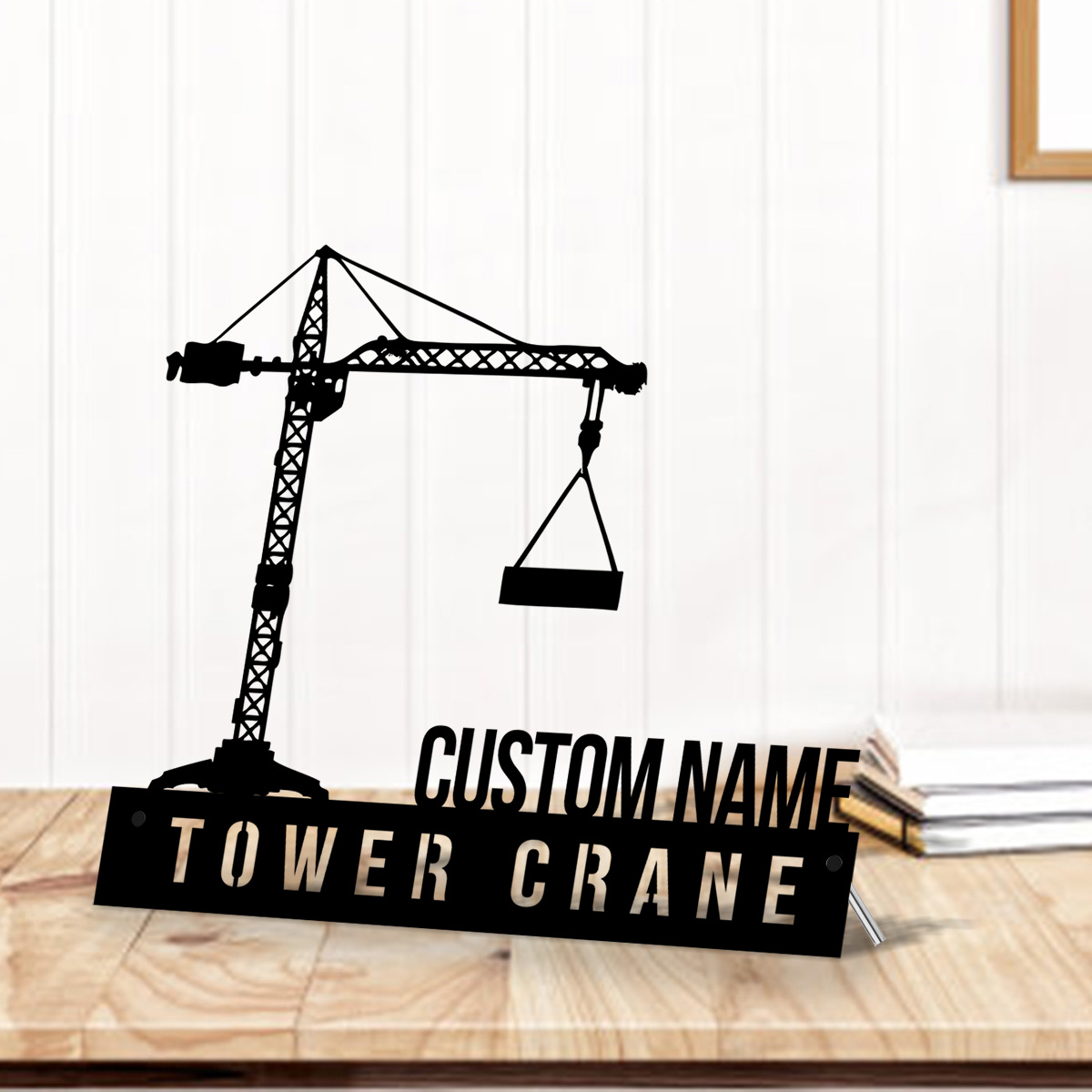 Heavy Equipment Sign - Custom Tower Crane Desk Name Plate