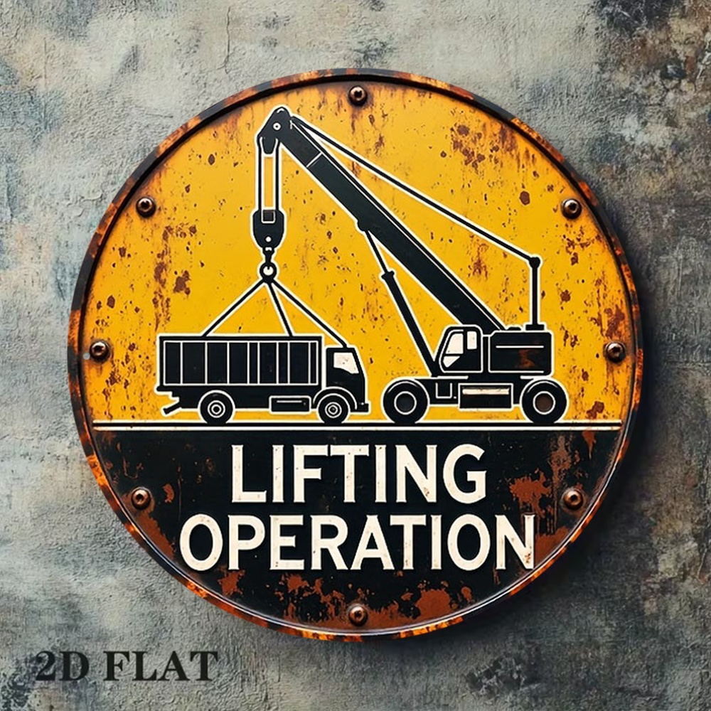 Heavy Equipment Sign - 2D Metal Sign Round 20cm Retro